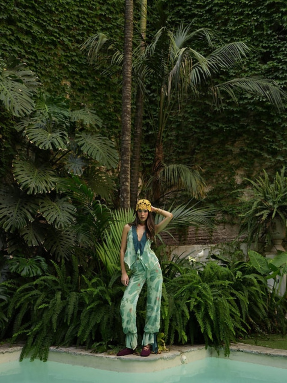 Claw the Label La Piazza Set NWT Green Floral Silk Pant Set Wedding Guest Resort - Picture 6 of 16